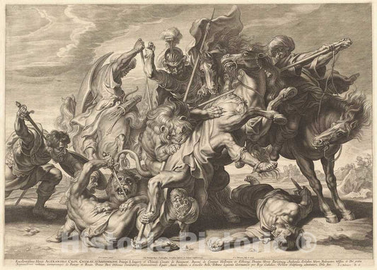 Art Print : Bolswert After Rubens, Lion Hunt - Vintage Wall Art