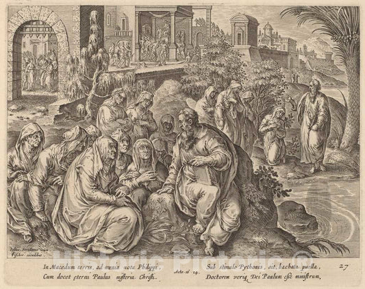 Art Print : Galle After Jan Van der Straet, Saint Paul Speaks to The Women of Philippi by a River - Vintage Wall Art