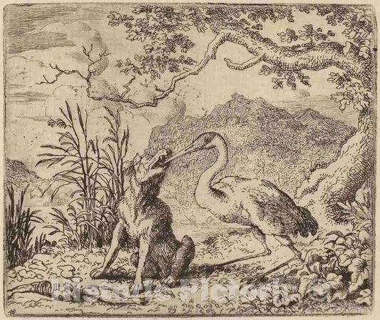 Art Print : Allart Van Everdingen, The Wolf and The Crane, c.1651 - Vintage Wall Art