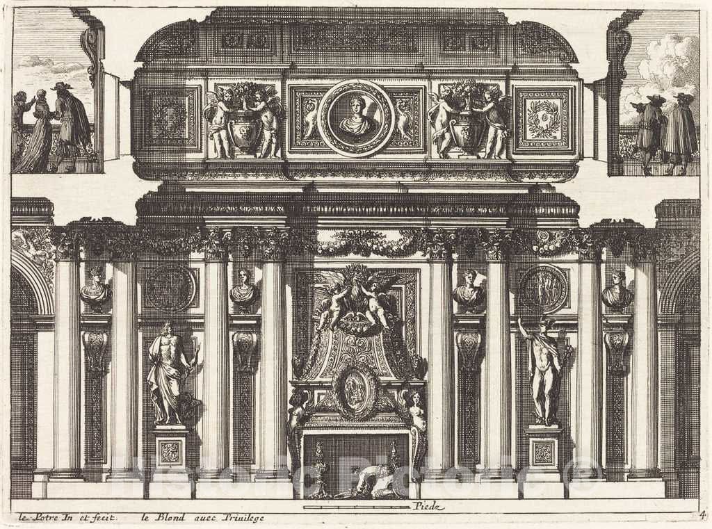 Art Print : Jean Lepautre, Fireplaces and Other Interior Decorations - Vintage Wall Art