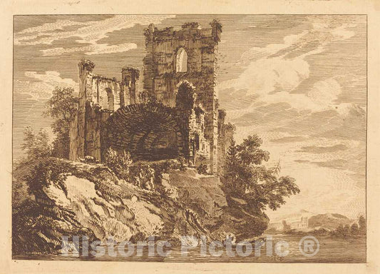Art Print : Sandby, Ruins by a River with a Man in a Boat, 1758 - Vintage Wall Art