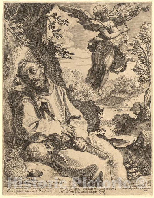 Art Print : Carracci After Vanni, Saint Francis Consoled by The Musical Angel, 1595 - Vintage Wall Art