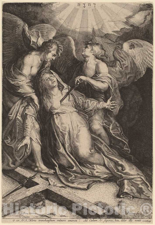 Art Print : Van der Leeuw After Rubens, Mater Dolorosa Kneeling, Supported by Two Angels - Vintage Wall Art