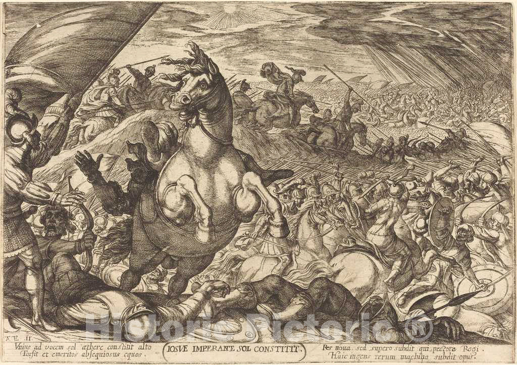 Art Print : Antonio Tempesta, Joshua Ordering The Sun to Stop, 1613 - Vintage Wall Art