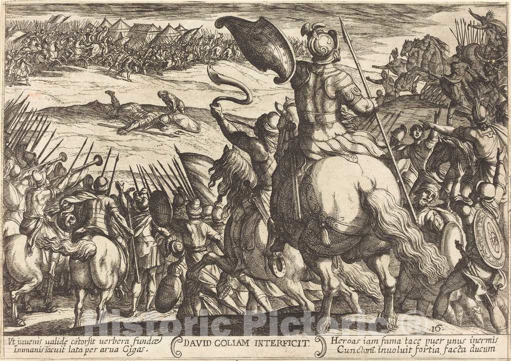 Art Print : Antonio Tempesta, David Kills Goliath, 1613 - Vintage Wall Art