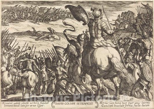 Art Print : Antonio Tempesta, David Kills Goliath, 1613 - Vintage Wall Art