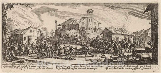 Art Print : Van Schagen After Jacques Callot, Plundering and Burning a Village - Vintage Wall Art
