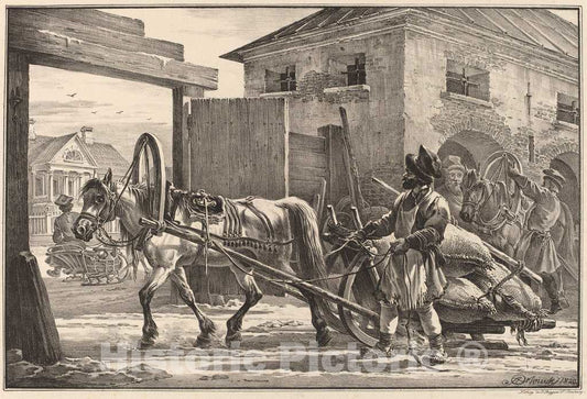 Art Print : Orlovskii, Sled Loaded with Flour Led by an Isvoschik, 1820 - Vintage Wall Art