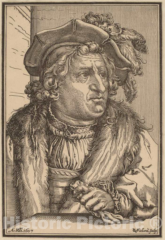 Art Print : Van Sichem I After Hendrik Goltzius, Man with a Plumed Cap, After 1607 - Vintage Wall Art