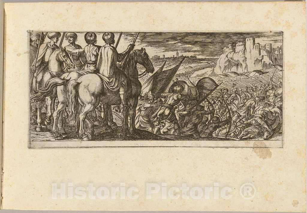 Art Print : Antonio Tempesta, Battle Scene with Cavalry Observing from a Hill - Vintage Wall Art