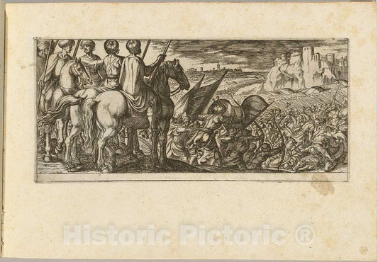 Art Print : Antonio Tempesta, Battle Scene with Cavalry Observing from a Hill - Vintage Wall Art