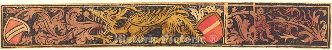 Art Print : Grotesque Strip with Dragon, Shields and Wild Men, c.1488 - Vintage Wall Art