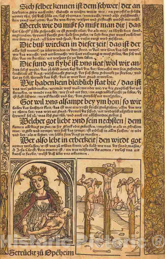 Art Print : Broadside with Two Scenes from The Life of Christ, and Grotesque Borders, c.1488 - Vintage Wall Art