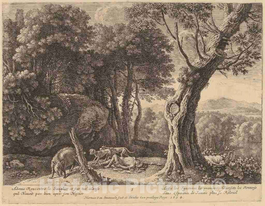 Art Print : Herman Van Swanevelt, Death of Adonis - Vintage Wall Art