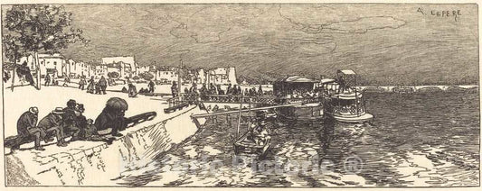 Art Print : Auguste LepÃ¨re, Pier at Bercy (Embarcadere a Bercy), 1890 - Vintage Wall Art