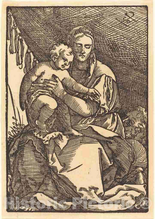 Art Print : Sebald Beham, Madonna and Child Under a Canopy - Vintage Wall Art