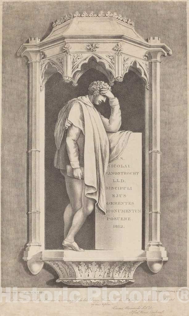 Art Print : Augustine Aglio After Flaxman, Monument to Nicolai Wanostrocht, 1822 - Vintage Wall Art