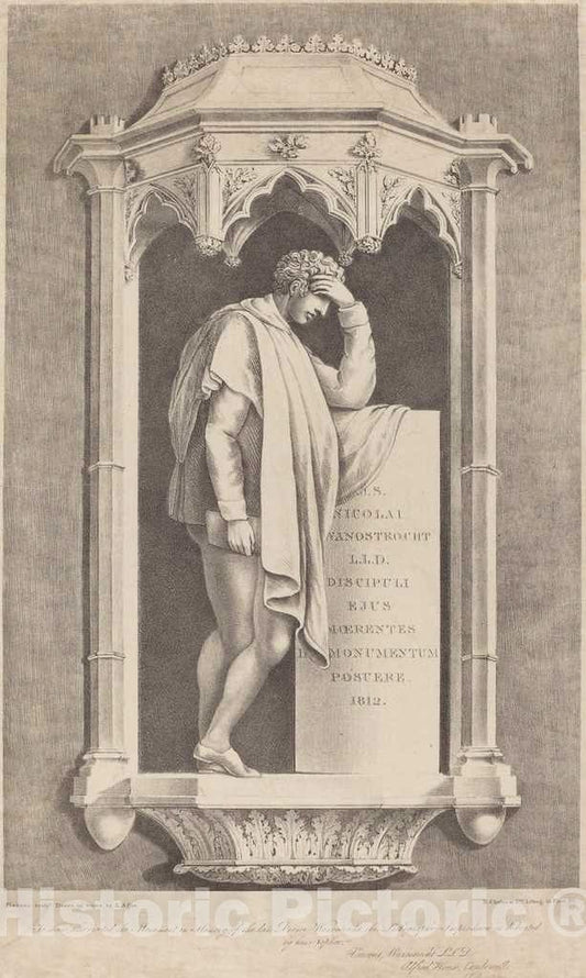 Art Print : Augustine Aglio After Flaxman, Monument to Nicolai Wanostrocht, 1822 - Vintage Wall Art