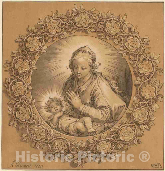 Art Print : Amstel After Bloemaert, Madonna and Child, 1769 - Vintage Wall Art