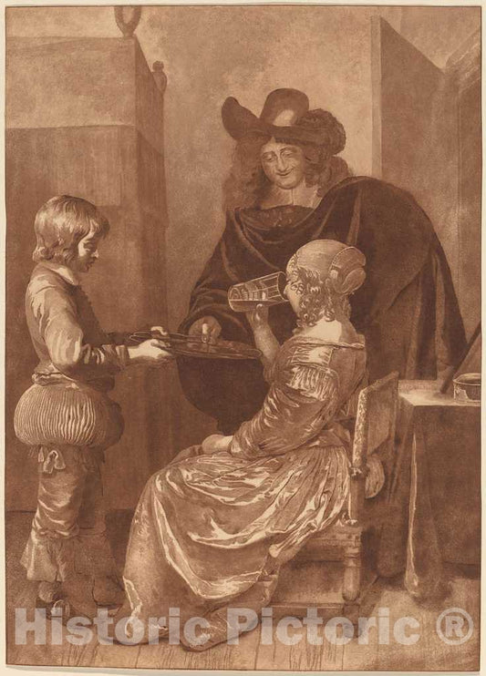 Art Print : Amstel and Brouwer After TER Borch II, Cavalier and Lady with a Page, 1779 - Vintage Wall Art