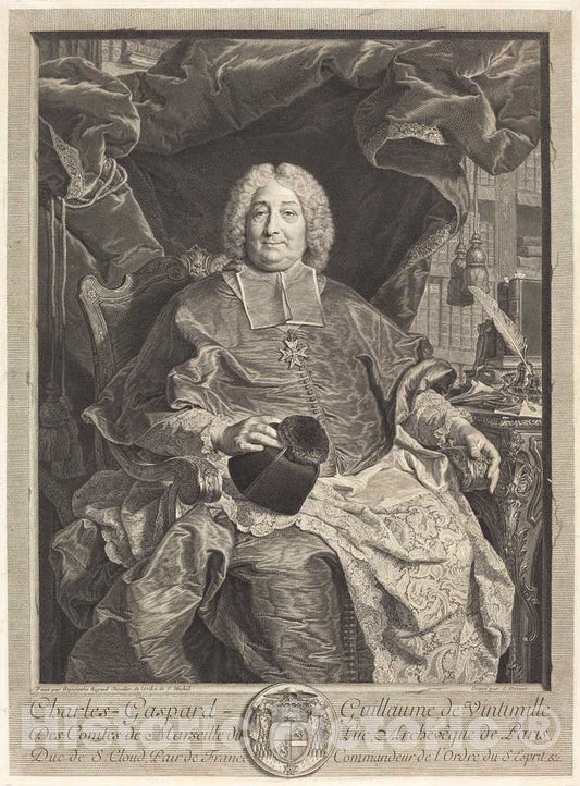 Art Print : Drevet After Hyacinthe Rigaud, Charles-Gaspard-Guillaume de Vintimille du Luc, Archbishop of Paris - Vintage Wall Art
