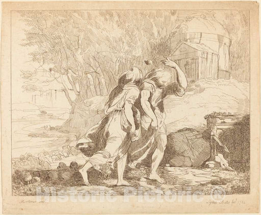 Art Print : Lydia Bates, Two Fleeing Figures (Atlanta and Hippomenes?), 1784 - Vintage Wall Art