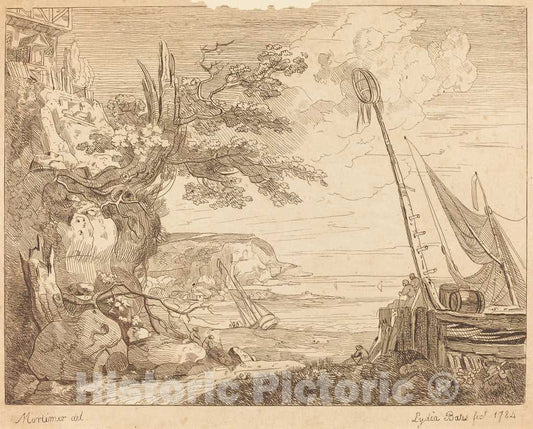 Art Print : Lydia Bates, Coast Scene, 1784 - Vintage Wall Art