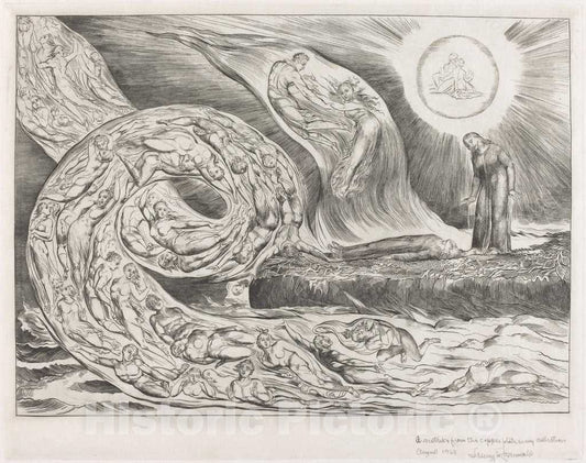 Art Print : William Blake, The Circle of The Lustful: Paolo and Francesca, 1827 - Vintage Wall Art