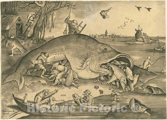 Art Print : Heyden After Bruegel, The Big Fish Eat The Little Fish, 1557 - Vintage Wall Art