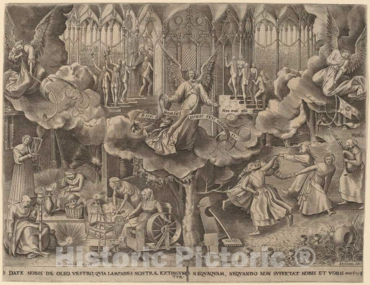 Art Print : Galle After Bruegel The Elder, The Parable of The Wise and Foolish Virgins - Vintage Wall Art