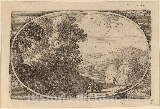 Art Print : Herman Van Swanevelt, Two Figures Seated to The Right of a Road - Vintage Wall Art