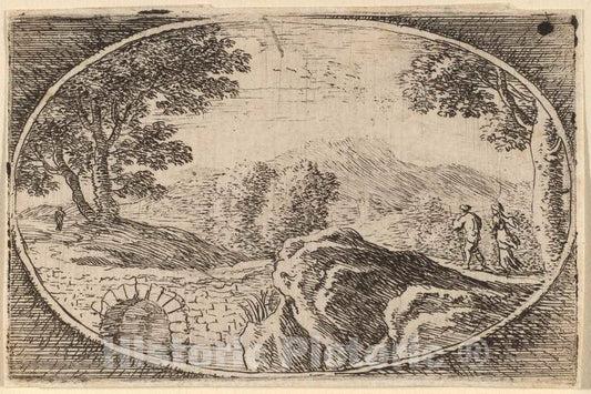 Art Print : Herman Van Swanevelt, Two Figures Near a Small Stone Bridge - Vintage Wall Art
