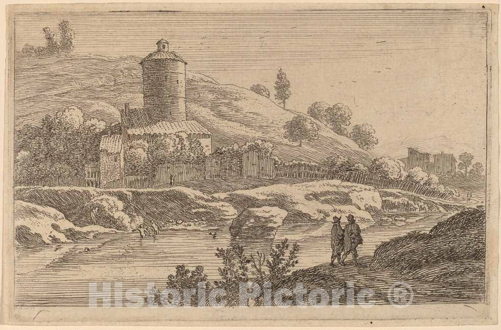 Art Print : Herman Van Swanevelt, Round Tower Near The Tiber - Vintage Wall Art