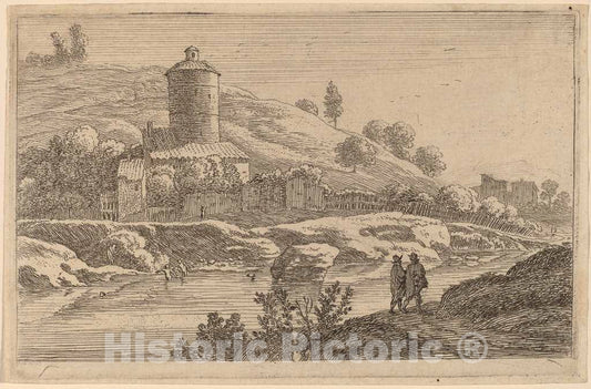 Art Print : Herman Van Swanevelt, Round Tower Near The Tiber - Vintage Wall Art
