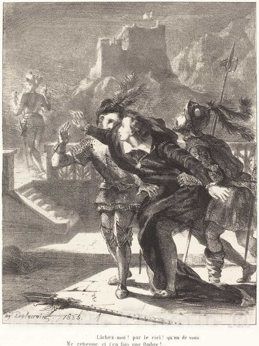 Art Print : EugÃ¨ne Delacroix, Hamlet Wishes to Follow The Ghost of his Father (Act I, Scene IV), 1835 - Vintage Wall Art