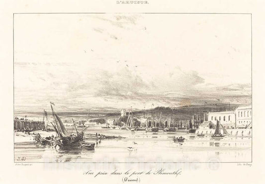 Art Print : Jules DuprÃ©, View in Plymouth Port (Vue Prise Dans le Port de Plymouth), 1836 - Vintage Wall Art