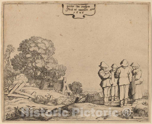 Art Print : Pieter Molijn, Three Peasants and a Woman, 1626 - Vintage Wall Art