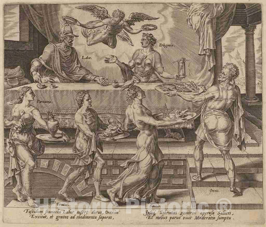 Art Print : Galle After Van Heemskerck, Labor and Diligence Enjoying Their Simple Meal, 1572 - Vintage Wall Art