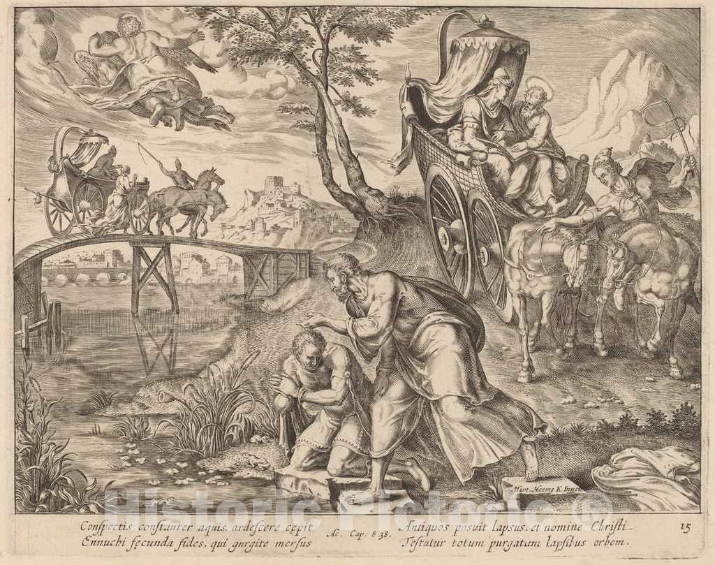 Art Print : Galle After Van Heemskerck, The Baptism of The Eunuch by Saint Philip - Vintage Wall Art