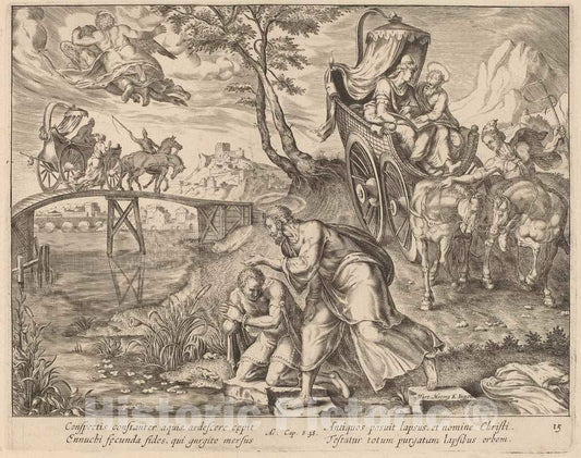 Art Print : Galle After Van Heemskerck, The Baptism of The Eunuch by Saint Philip - Vintage Wall Art