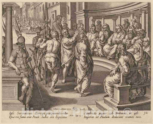 Art Print : Galle After Jan Van der Straet, Saint Paul Before The High Priest - Vintage Wall Art