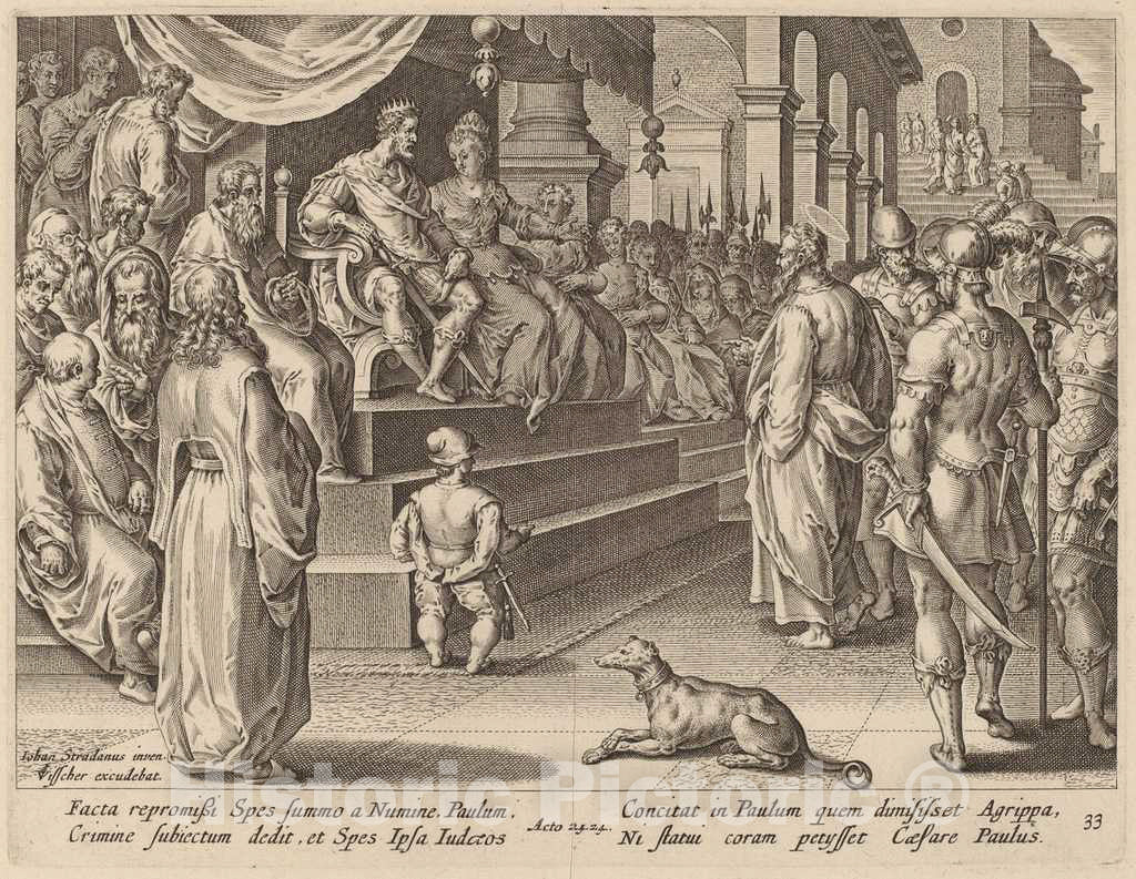 Art Print : Galle After Jan Van der Straet, Saint Paul Before Festus and Agrippa - Vintage Wall Art