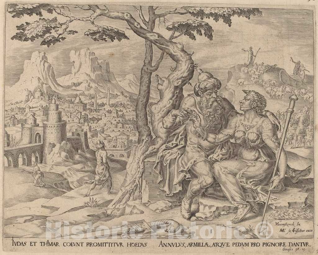 Art Print : Muller After Heemskerck, Judah Giving Tamar The Pledge, c. 1566 - Vintage Wall Art