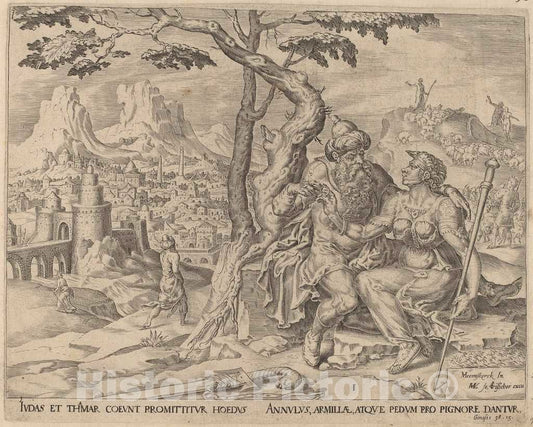 Art Print : Muller After Heemskerck, Judah Giving Tamar The Pledge, c. 1566 - Vintage Wall Art
