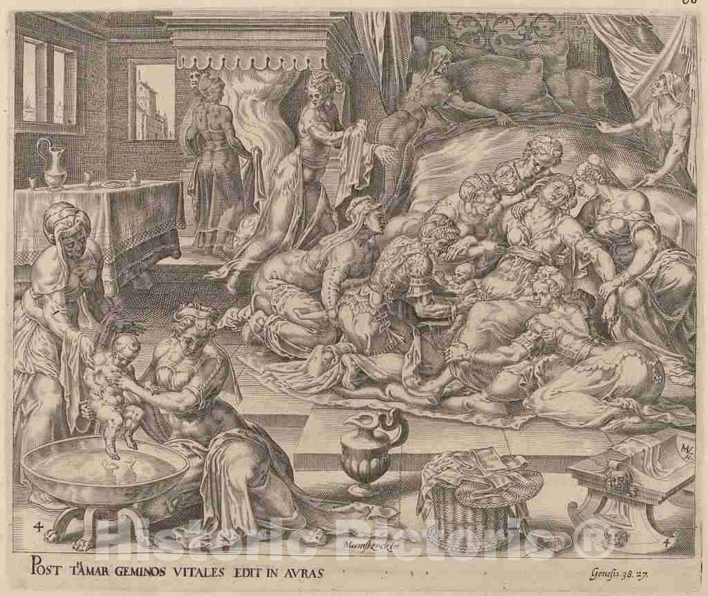 Art Print : Muller After Heemskerck, Birth of Pharez and Zara, c. 1566 - Vintage Wall Art