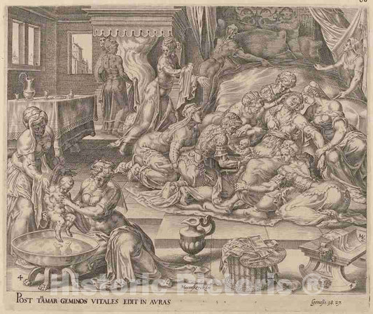 Art Print : Muller After Heemskerck, Birth of Pharez and Zara, c. 1566 - Vintage Wall Art