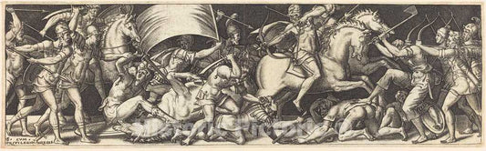 Art Print : Etienne Delaune, Battle of Horsemen and Foot Soldiers - Vintage Wall Art