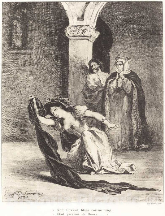 Art Print : EugÃ¨ne Delacroix, The Song of Ophelia (Act IV, Scene V), 1834 - Vintage Wall Art