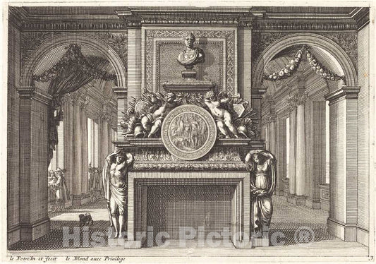 Art Print : Jean Lepautre, Fireplaces and Other Interior Decorations - Vintage Wall Art