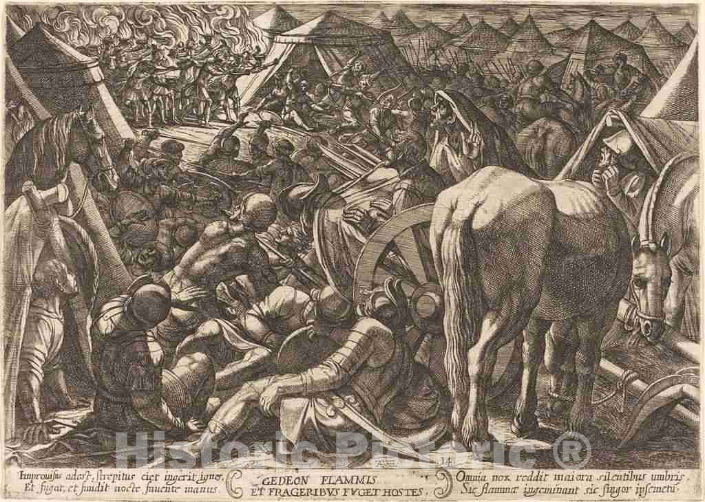 Art Print : Antonio Tempesta, Gideon Frightens His Enemies in Their Camp, 1613 - Vintage Wall Art